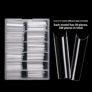 Uñas postizas transparentes en forma de C, 240 piezas, estilo francés extendido, con logo personalizable, ¡las más vendidas! - Product Image 1