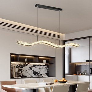 Premium Feeling Ice Crackle Hotel Restaurant Bar LED Pendant Light Black Elegant Living Room Office Iron Dimmable Middle Long - Product Image 1