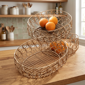 Panier de rangement rond en métal fait main, design minimaliste, pour cuisine, conteneur alimentaire, à un seul niveau, conception soudée - Product Image 5