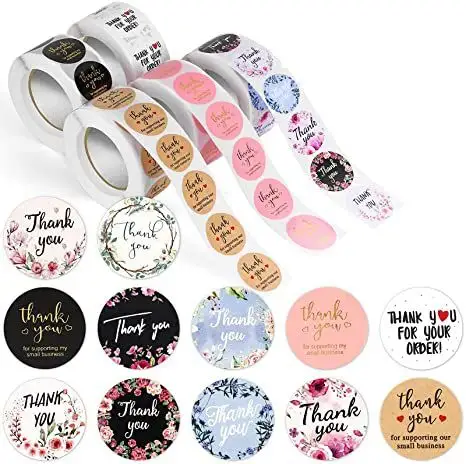 Custom Thank You Stickers 500pcs Per roll Round or Square online Best Selling Thank you Stickers For Small Business