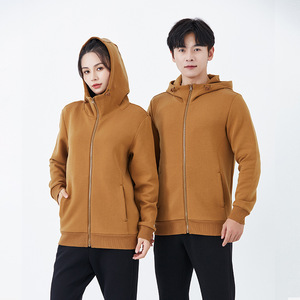 Hooded Zip-Up Sweatshirt 380g Cotton Solid Color Daily Wear Men Women Unisex Style - Product Image 1