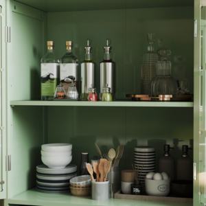 ארון מזנון מינימליסטי זריחה עם דלתות זכוכית כפולה ומגירה, ארון צד עץ מודרני לאחסון - Product Image 5