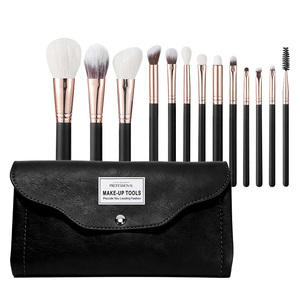 Juego de Brochas de Maquillaje Veganas de Alta Densidad con Logotipo Personalizado al por Mayor, con Estuche Enrollable de PU Impermeable y Ferrule en Oro Rosa, para Regalo de Belleza - Product Image 1