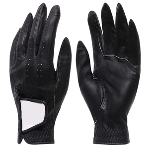 Guantes de golf negros de cuero transpirable con palma perforada para hombres y mujeres, ropa deportiva, guantes de golf genuinos para hombre - Product Image 1