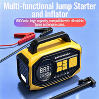 Démarreur sans fil 833S avec gonfleur numérique 8000 mA, pression de pointe 150 PSI, écran LCD, booster de batterie de voiture 8000 mAh, batterie externe