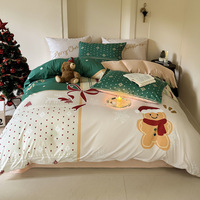 Parure de Lit Super Douce Père Noël Bonhomme en Pain d'Épices Bonhomme de Neige de Noël Housse de Couette Imprimée Numériquement de Qualité en Coton Lavé