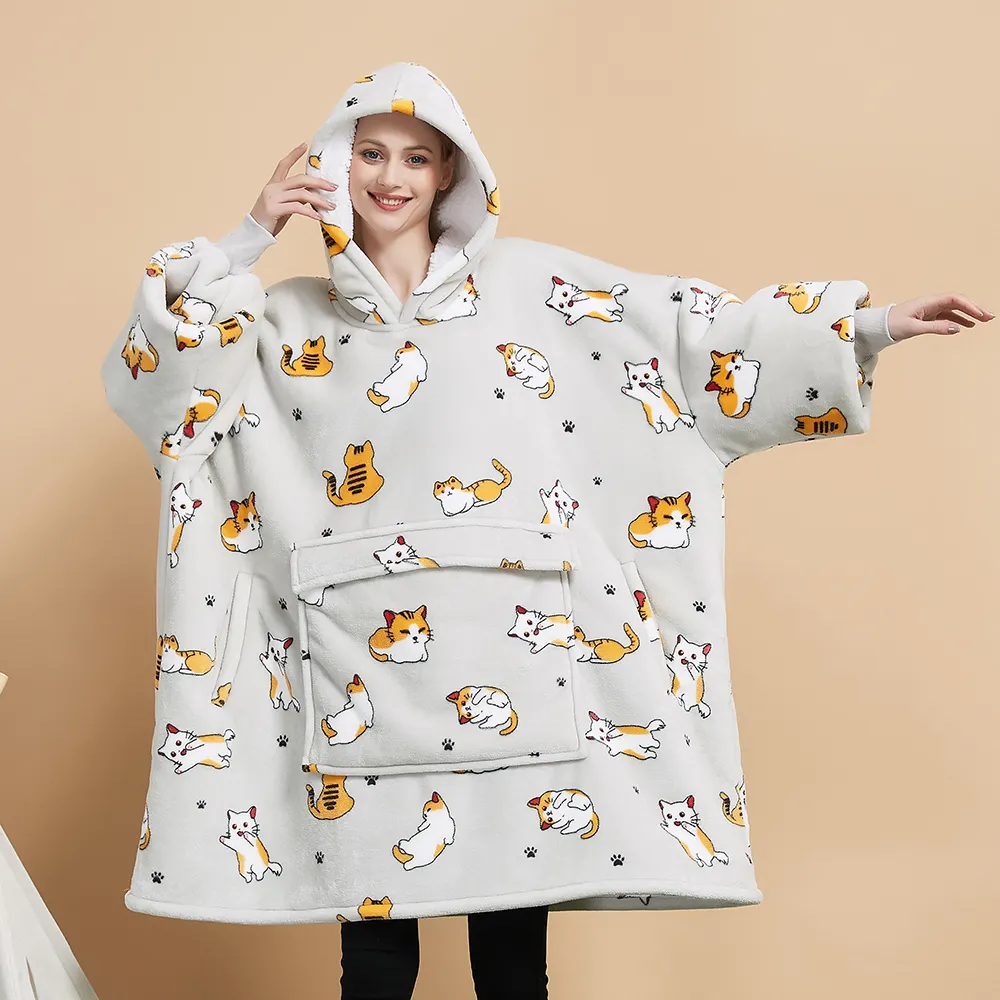 Couverture à capuche confortable taille unique, couverture personnalisée, sweat-shirt imprimé Fruits, couverture à capuche avec manches