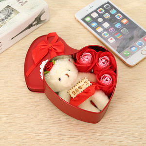 <span class=keywords><strong>Cadeau</strong></span> créatif pour la fête <span class=keywords><strong>des</strong></span> mères, la Saint-Valentin, Noël, le Nouvel An, 3 savons en forme de rose, petit ours, boîte <span class=keywords><strong>cadeau</strong></span> en forme de cœur - Product Image 3