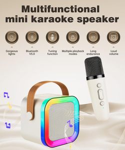 Worthy <b>Mini</b> Portable Bluetooth Karaoke Speaker with Wireless <b>Microphone</b> and Colorful Lights for Kids Adults Metal Active RGB 3W - Product Image 2
