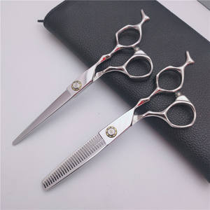 Ciseaux de coiffure Red Blade 6 pouces, ciseaux à effiler, manche irrégulier, ciseaux plats haut de gamme, acier inoxydable, manche long - Product Image 2