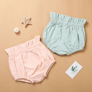 2021 Summer New Designer Baby boys and Girls' Shorts Soft 100% Organic Cotton Double Embroidered Linen Bloomers Baby Pants