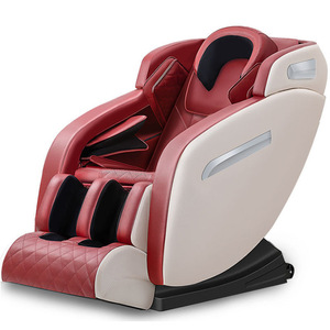 Fauteuil de massage intelligent entièrement automatique de luxe, rouge et noir, sans rail, 30 airbags, massage des pieds par rouleaux, support de bras en forme de U - Product Image 1