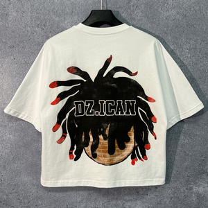 T-shirt à col rond de haute qualité, fabricant de vêtements de rue, t-shirt surdimensionné lourd avec strass, t-shirt en coton, t-shirt ample et court - Product Image 2