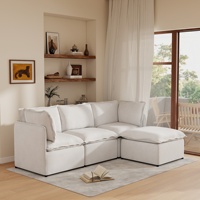 Canapé modulaire sectionnel VOXHOME, style minimaliste italien contemporain, tissu imitation lin, éponge haute densité, meubles de salon