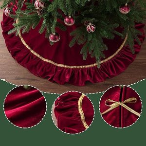 Wholesale Luxurious Christmas <b>Tree</b> Decoration Round Red Velvet Pleated <b>Tree</b> <b>Skirt</b> - Product Image 4