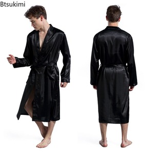 Wholesale <strong>Men's</strong> Silk Satin Robes Pajamas Long Sleeve Solid Sleepwear Kimono Male Bathrobe Leisure <strong>Men</strong> Loungewear <strong>Dressing</strong> <strong>Gown</strong> - Product Image 1