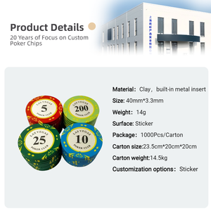 Fiches da <span class=keywords><strong>Poker</strong></span> da Casinò in Ceramica di Alta Qualità da 40 mm con Interno in Metallo e Clay da 14g e Vassoio - Product Image 2