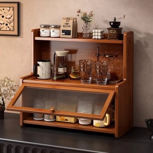 Solid wood sideboard, wall-mounted integrated storage cabinet, modern minimalist kitchen cabinet, <b>home</b> tea and water storage - Product Image 5