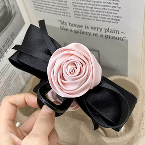 Pinza para el cabello con lazo de cinta rosa para mujer, elegante y sofisticada, pinza para el cabello con rosa rosa para peinados recogidos. - Product Image 3