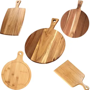 Customized Square Round Wooden Pizza Board With Handle Wooden Chopping Block