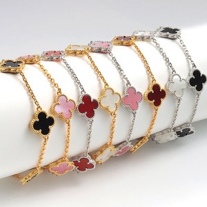 <span class=keywords><strong>Bracelet</strong></span> en fer pour femme, style international, haut de gamme, avec imitation coquillage, motif trèfle à quatre feuilles et cinq fleurs double face porte-bonheur - Product Image 1
