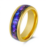 Bague en carbure de tungstène OAHLAN 8 mm plaquée or avec opale bleue violette éclatée effet nébuleuse, pour homme, alliance de mariage, cadeaux de fête