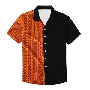 polo shirt bruin strand Suppliers-Samoan Ontwerp Dobby Sublimatie Bloemen Shirt Custom Casual Strand Shirt Korte Mouwen Knop Up Hawaiian Shirts Mannen Dragen
