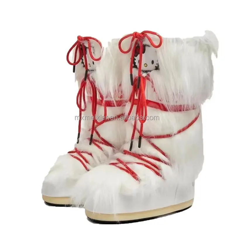 2022 new sweet and cute hello kitty plush mid-well boots wear all-match lace-up warm snow boots