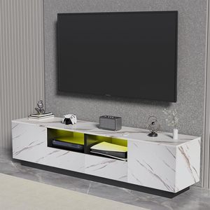 Soporte <span class=keywords><strong>de</strong></span> <span class=keywords><strong>TV</strong></span> Moderno <span class=keywords><strong>de</strong></span> 71 Pulgadas - Centro <span class=keywords><strong>de</strong></span> <span class=keywords><strong>Entretenimiento</strong></span> LED <span class=keywords><strong>de</strong></span> Madera Blanca con Acabado Brillante, Almacenamiento, Estantes Abiertos, Cajones y Soporte <span class=keywords><strong>para</strong></span> Piso - Product Image 5