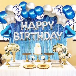 Suministros de Decoración para Fiestas de Cumpleaños, Globo de Látex Azul Plateado, Globo de Confeti Azul y Juego de Globos de Corazón de Papel Metálico de Feliz Cumpleaños - Product Image 3