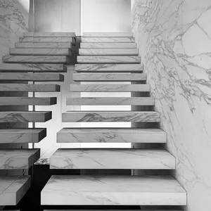 フローティング階段キットポータブル大理石/木製階段デザイン屋内ガラス手すり