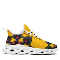 Chaussures de course personnalisées en gros à semelle à lame imprimée mandala jaune, respirantes en maille, avec nom personnalisé, baskets de sport décontractées