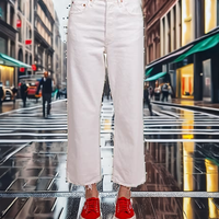 Jean droit vintage à taille mi-haute en maille côtelée à séchage rapide pour femme, coupe cheville, Cloud Over 30W / 29L