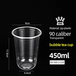 Özel 90/95 kalibre tek kullanımlık u-şekilli şeffaf pp plastik dabba fincan vasos plastico suyu içecek fincan boba kabarcık çay fincanları kapaklı