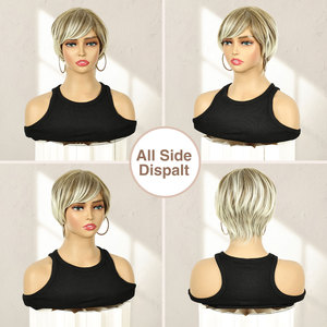 Venta al por mayor <span class=keywords><strong>de</strong></span> pelucas <span class=keywords><strong>de</strong></span> <span class=keywords><strong>pelo</strong></span> europeo P12405 con <span class=keywords><strong>corte</strong></span> <span class=keywords><strong>de</strong></span> duendecillo sintético <span class=keywords><strong>para</strong></span> mujeres y <span class=keywords><strong>hombres</strong></span>, postizo Rubio superior - Product Image 2