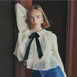 Blusa de Mujer Estilo Francés Retro, con Estampado de Lunares, Lazo, Estilo Vintage Europeo, para Oficina, ODM - Product Image 1