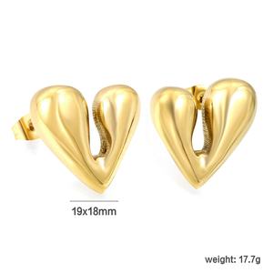 Pendientes de Acero Inoxidable Chapados en Oro de 18K, Geométricos, con Textura Curva, con Circonitas en Forma de Corazón, para Boda - Product Image 2