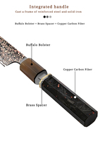 Couteau de chef japonais KEENHOPE Aichi, 57 couches de cuivre et laiton, couteau de cuisine utilitaire en acier Damas AUS-10, manche en fibre de carbone et cuivre