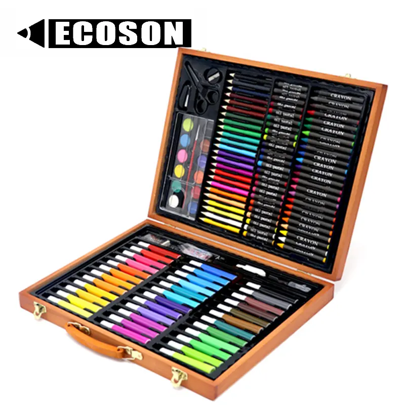 Wood Carrying Case 36 Watercolors 24 Premium Colored Pencils Sketching Pencil Oil Pastels Crayons 150 Pc Kids Art Set Supplies