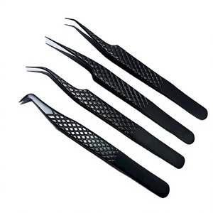 Juego de Pinzas para Pestañas de Acero Inoxidable Duradero y Preciso, con Recubrimiento Negro, Punta Serrada de 90 Grados, 10 mm, para Aplicación de Pestañas - Product Image 2