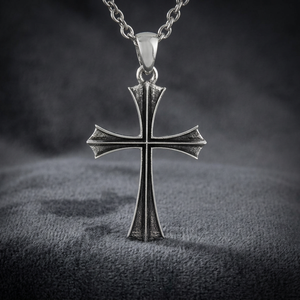 Sterling Silver <b>Cross</b> Necklace with Zircon Link <b>Chain</b> Classic Engagement & Wedding Jewelry for Unisex Gift Party Antique Plated - Product Image 2
