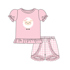 Conjunto de Ropa para Niñas con Bordado de Oveja Encantadora, Top de Manga Corta y Pantalones, Traje de Verano para Niños, Ropa de Moda Infantil, Diseño Personalizado - Product Image 2