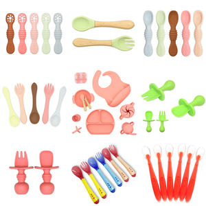 BPA miễn phí Toddler giai đoạn đầu tiên 1 mềm-tip Pre ăn muỗng ngã ba đặt trẻ sơ sinh dẫn cai sữa Silicone trẻ em đào tạo bé đồ dùng - Product Image 6