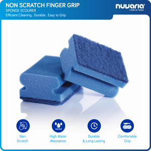 Spugna Abrasiva Antigraffio con Impugnatura Ergonomica, Fibra Blu e Schiuma a Pori Fini per Pulizia Cucina - Product Image 1