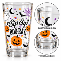 Gobelet en verre imprimé Halloween de 480 ml, tasse à boire transparente avec motif fantôme et citrouille pour jus, cocktails, fêtes et cadeaux de fin d'année
