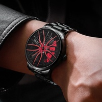 Montres squelette noires de luxe pour hommes, design 3D, montre sport à quartz avec design de volant de voiture, montre avec jante de voiture
