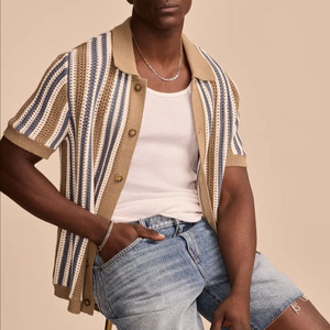<span class=keywords><strong>Polo</strong></span> d'été décontracté à manches courtes en tricot squelette rayé pour homme, confortable et respirant, fabriqué en viscose-par les fabricants - Product Image 4