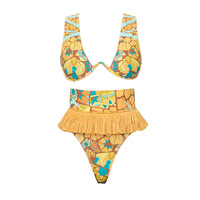 TW Nouveau Bikini Style Ethnique Imprimer Tassel Haut de Gamme Maillot de Bain Ensemble Minceur Maillots de Bain Été Beach Wear Cape