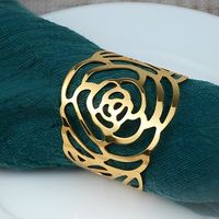 Anneau de serviette en métal classique écologique, couleur unie, forme de fleur dorée, pour la décoration de table de banquet d'hôtel, pour mariage ou fête