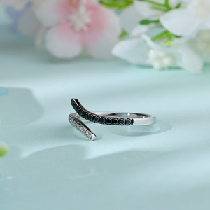 Anillo de Oro Sólido de 18K de Lujo, Elegante, con Diamantes Blancos y Negros Naturales, Engaste de Media Eternidad, Anillos Desmontables - Product Image 6